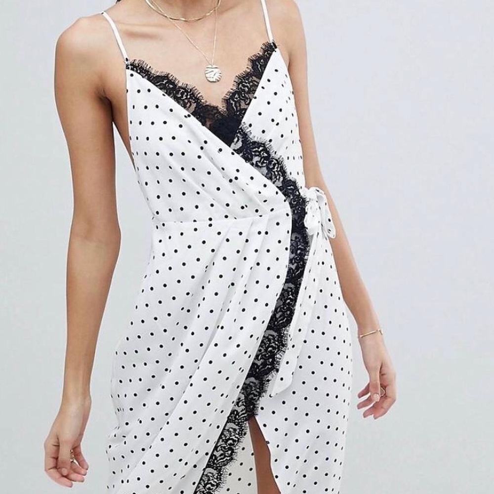 ASOS Black and White Polka Dot Dress with Lace Detail